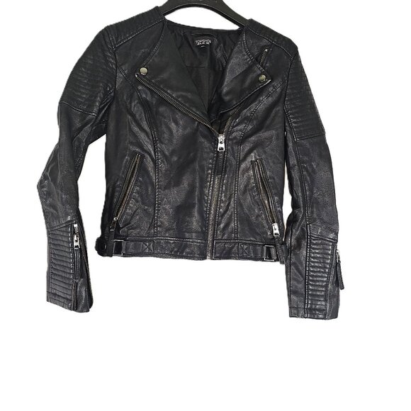 Topshop Jackets & Blazers - TOPSHOP size 4 EU 36 Black Vegan Faux Leather Motorcycle Jacket
